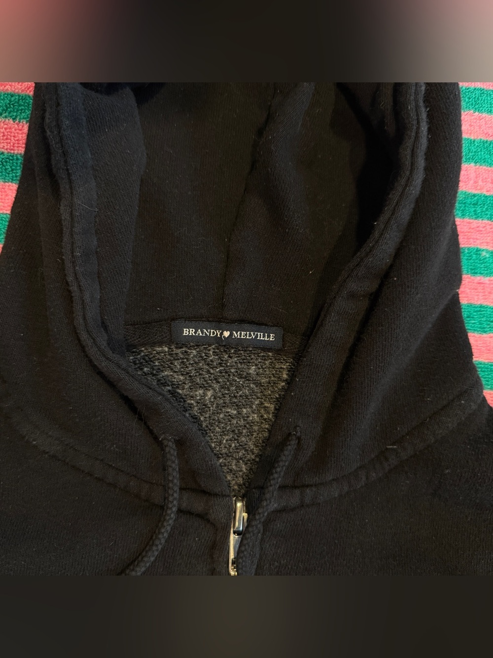 Brandy Melville Black Zip Hoodie with Drawstring - Picture 2 of 3